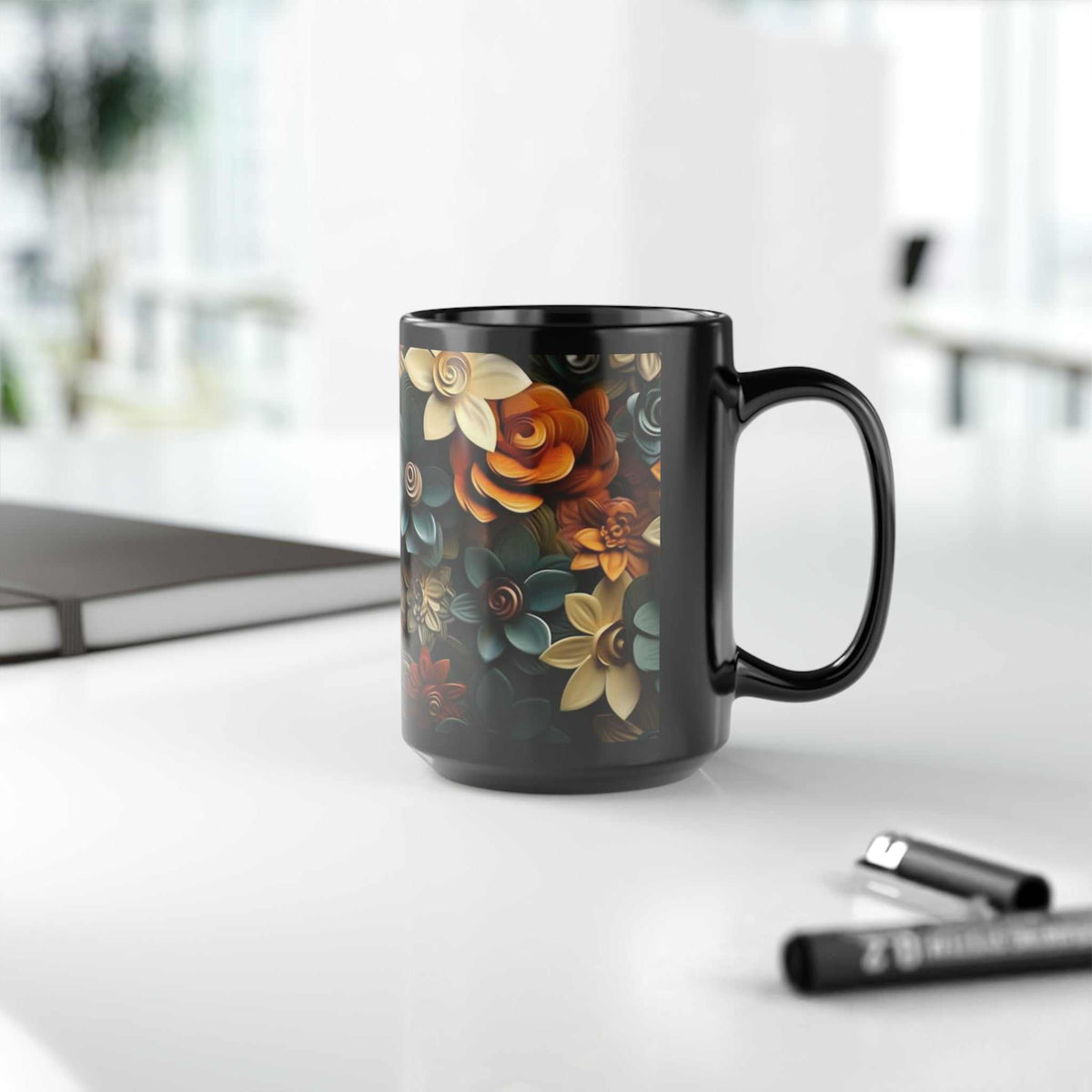 Floral Black Mug