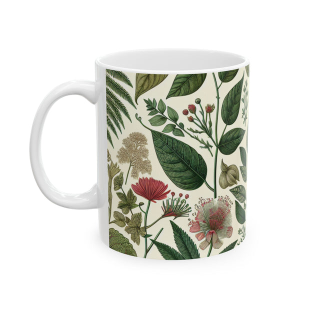 Botanical Ceramic Mug - Greenery Inspired Coffee Cup, Perfect Gift for Plant Lovers, Eco-Friendly Kitchen Decor, Birthday, Housewarming