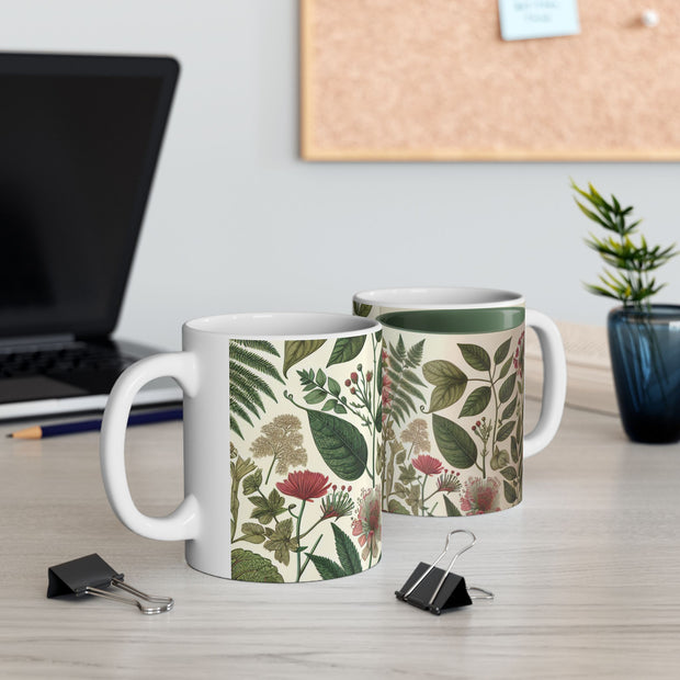 Botanical Ceramic Mug - Greenery Inspired Coffee Cup, Perfect Gift for Plant Lovers, Eco-Friendly Kitchen Decor, Birthday, Housewarming