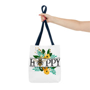 Happy Bee Floral Tote Bag, Bright Shopper, Eco-Friendly Gift, Spring Style, Mother's Day, Floral Design