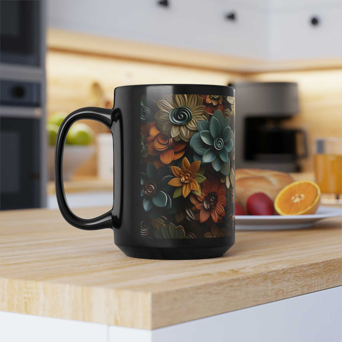 Floral Black Mug