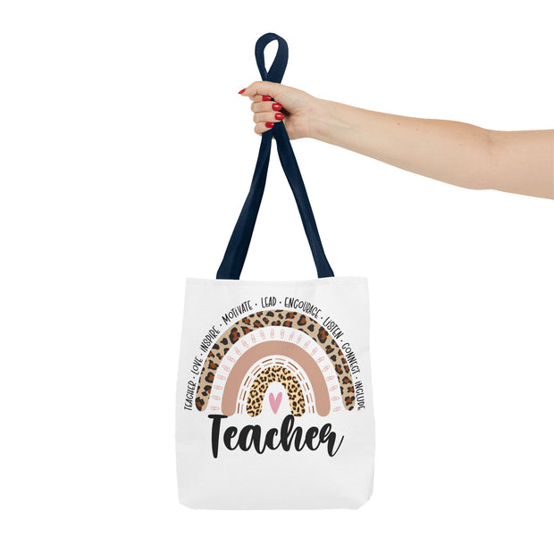 Teacher Appreciation Tote Bag, Motivational Gift, Cute School Bag, Leopard Print Rainbow Design, Back to School Essentials