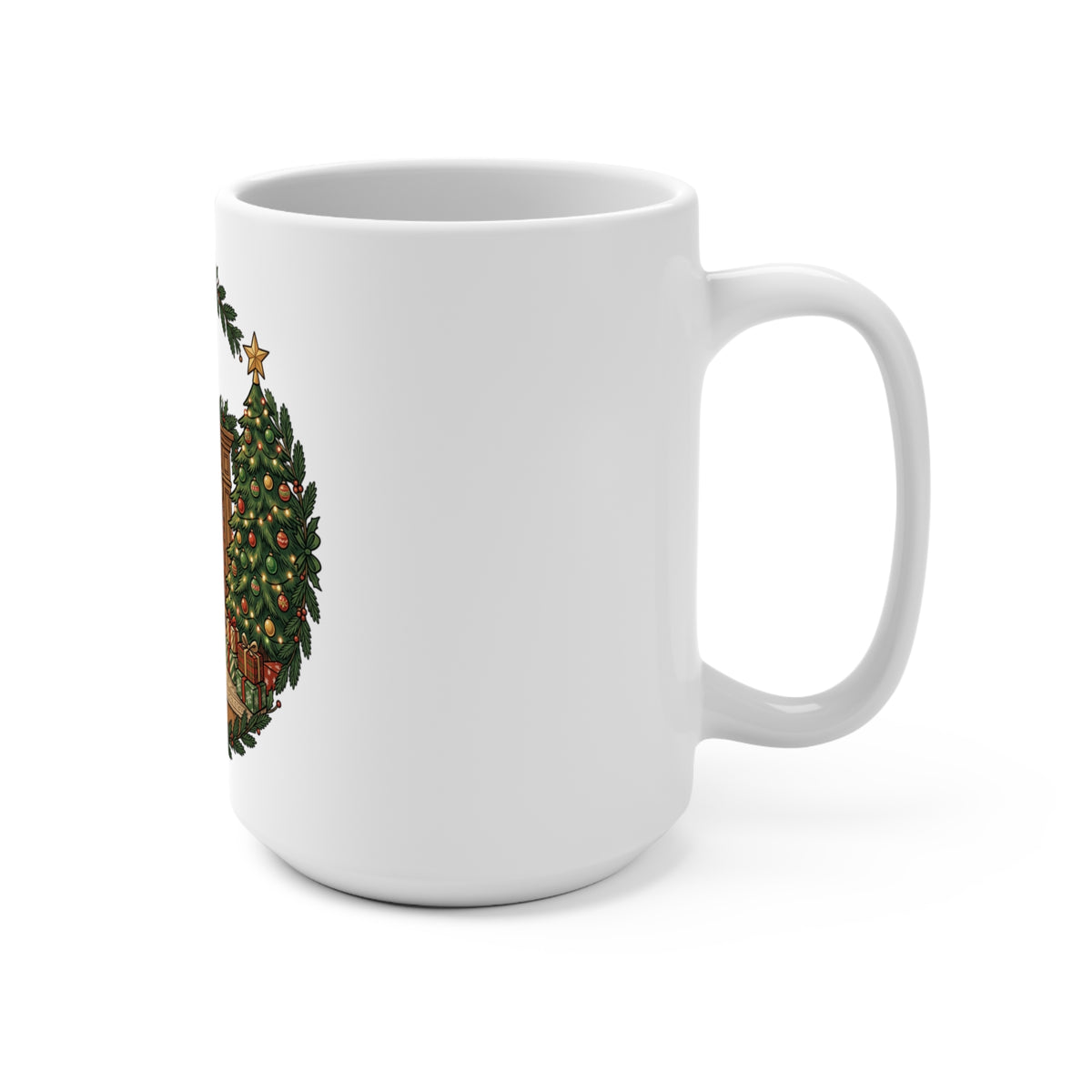Christmas Fireplace Mug — Cozy Holiday Tree & Stockings 15oz