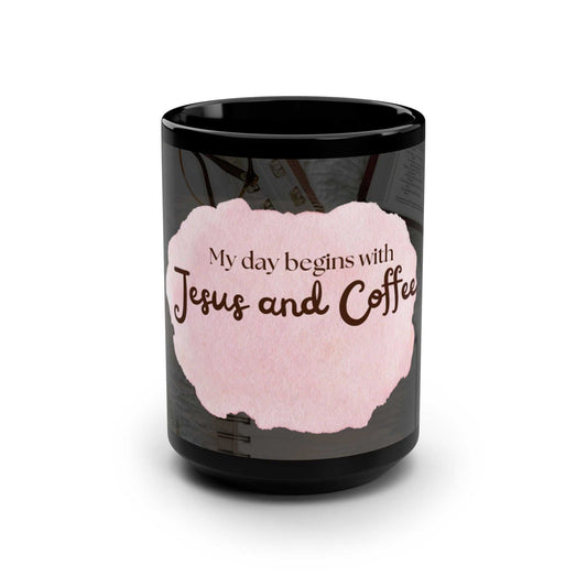 These black, ceramic Jesus and Coffee mugs come in one size – 15oz (0.44l) – plenty for morning caffeine boosts and hot cups of tea on a rainy day. They're easy to grip and feel sturdy thanks to the C-shaped handle.