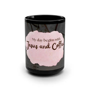 These black, ceramic Jesus and Coffee mugs come in one size – 15oz (0.44l) – plenty for morning caffeine boosts and hot cups of tea on a rainy day. They're easy to grip and feel sturdy thanks to the C-shaped handle.