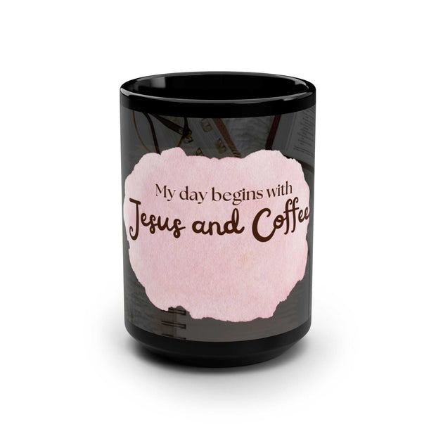 These black, ceramic Jesus and Coffee mugs come in one size – 15oz (0.44l) – plenty for morning caffeine boosts and hot cups of tea on a rainy day. They're easy to grip and feel sturdy thanks to the C-shaped handle.
