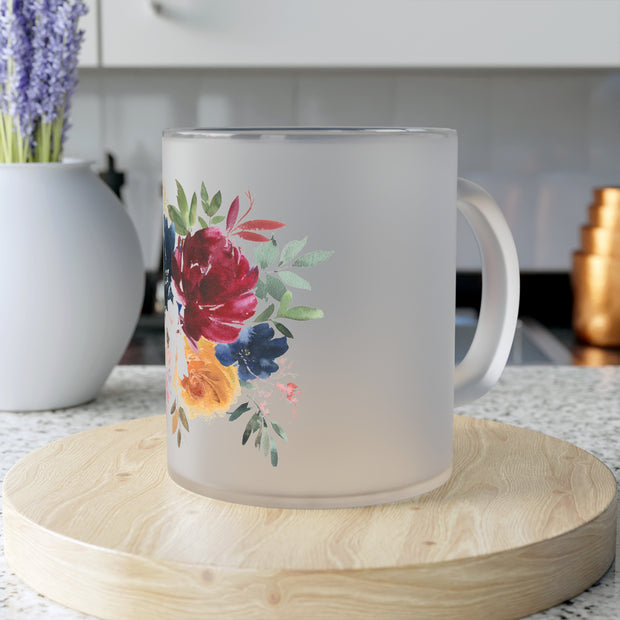 Frosted Glass Mug-Floral