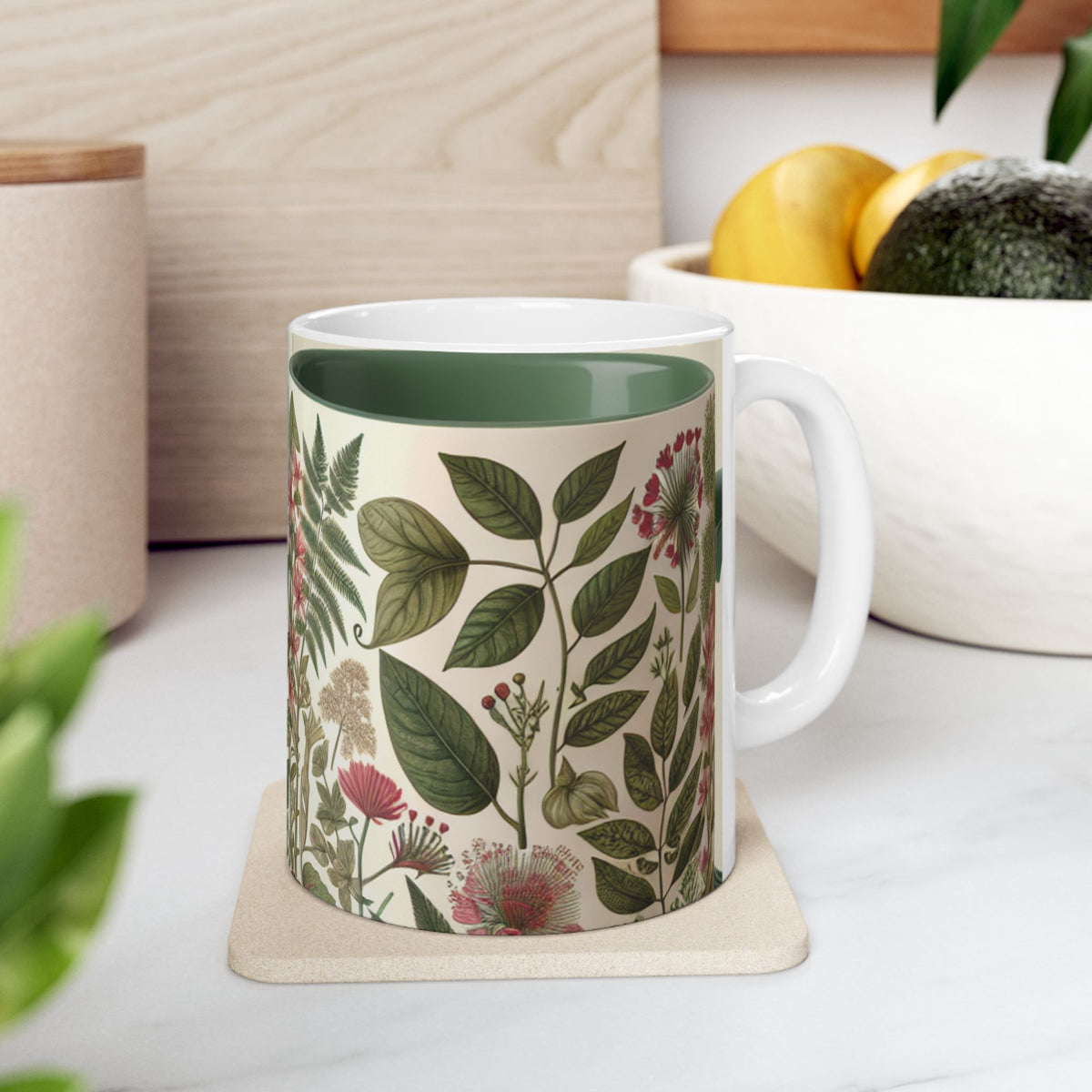 Botanical Ceramic Mug - Greenery Inspired Coffee Cup, Perfect Gift for Plant Lovers, Eco-Friendly Kitchen Decor, Birthday, Housewarming