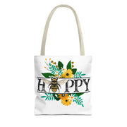 Happy Bee Floral Tote Bag, Bright Shopper, Eco-Friendly Gift, Spring Style, Mother's Day, Floral Design