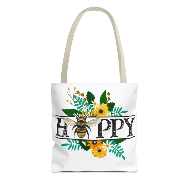 Happy Bee Floral Tote Bag, Bright Shopper, Eco-Friendly Gift, Spring Style, Mother's Day, Floral Design
