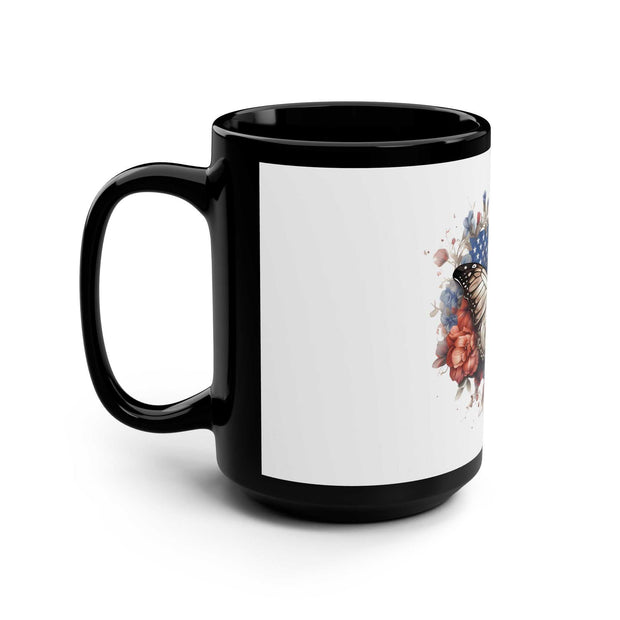 Flag and Butterfly Black Mug, 15oz, ceramic