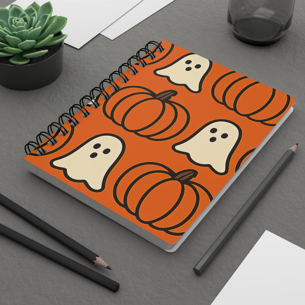 Halloween Ghosts & Pumpkins Spiral Journal, Cute Ghost Notebook, Fall Writing Journal, Perfect for Spooky Season, Gift for Halloween