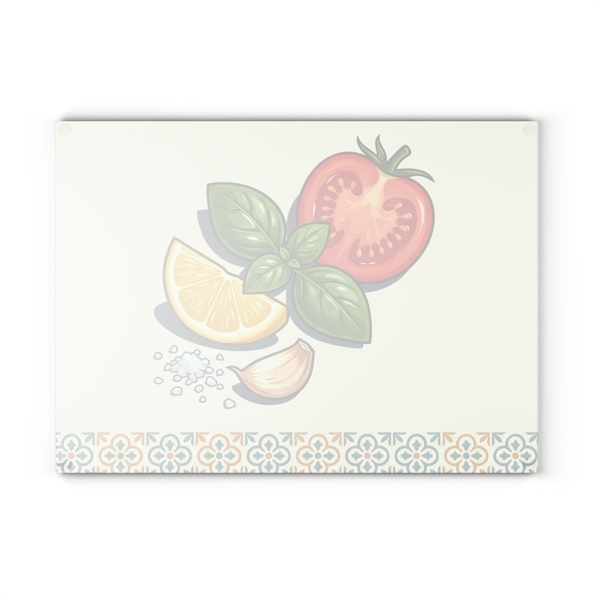 Tomato, Basil & Lemon Glass Cutting Board — Decorative Kitchen Chopping Board