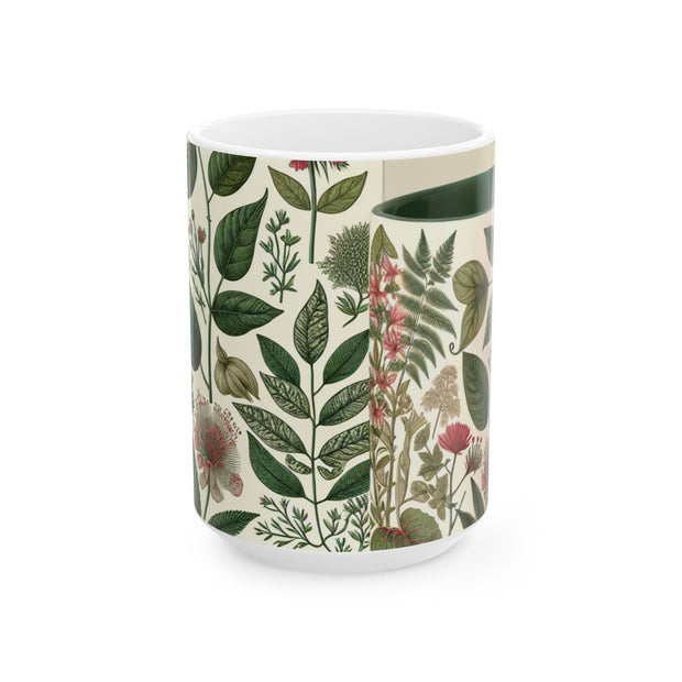 Botanical Ceramic Mug - Greenery Inspired Coffee Cup, Perfect Gift for Plant Lovers, Eco-Friendly Kitchen Decor, Birthday, Housewarming
