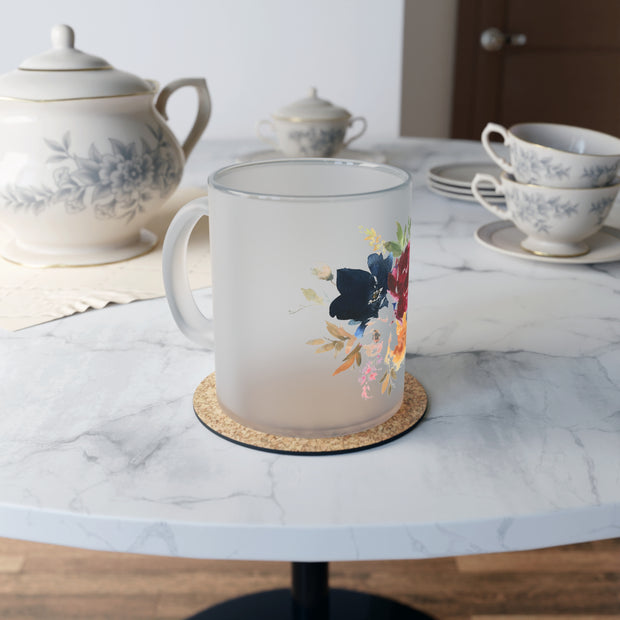 Frosted Glass Mug-Floral