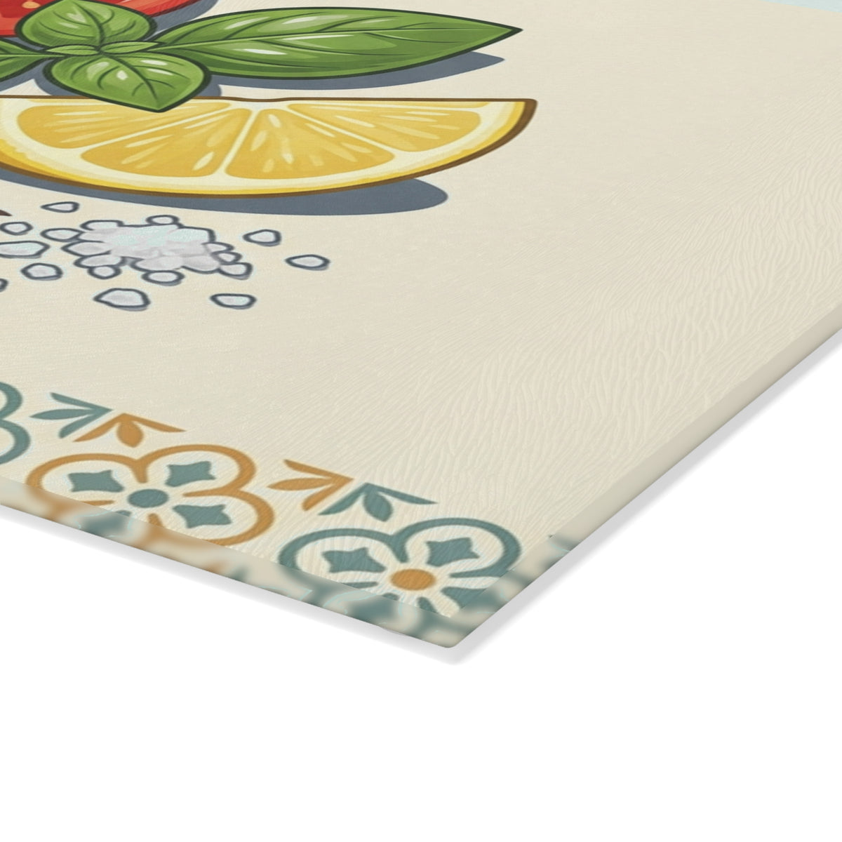 Tomato, Basil & Lemon Glass Cutting Board — Decorative Kitchen Chopping Board