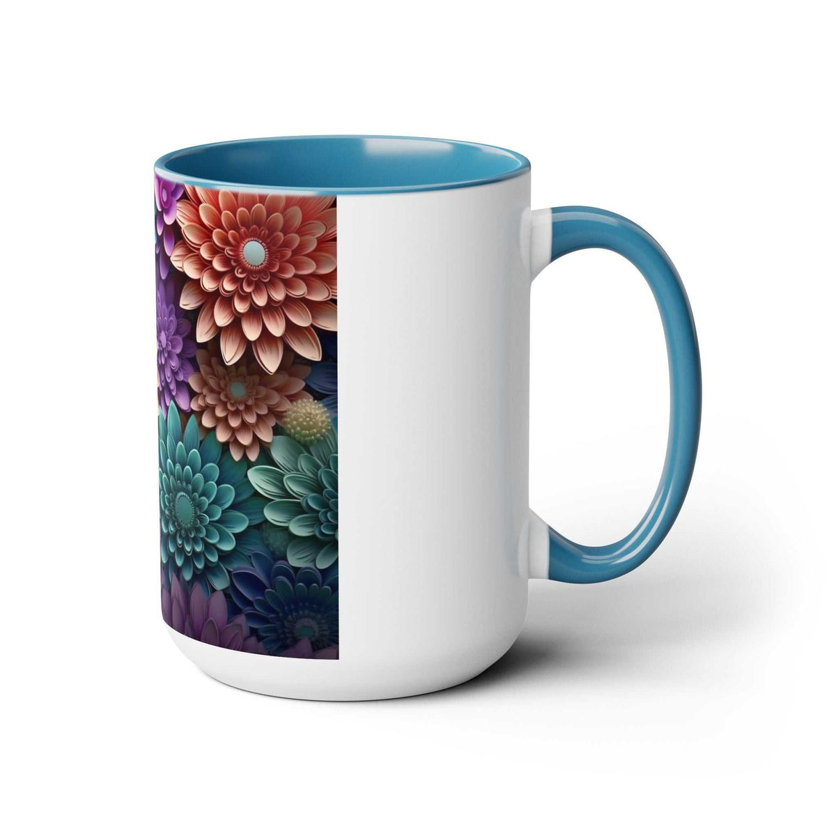 Floral Two-Tone Coffee Mugs, 15oz