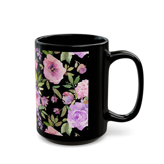 Black Ceramic Mug Floral (11oz, 15oz)