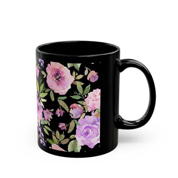 Black Ceramic Mug Floral (11oz, 15oz)