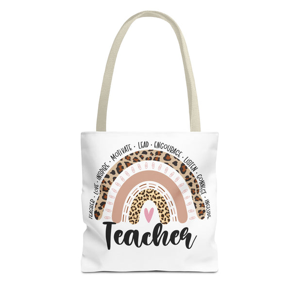 Teacher Appreciation Tote Bag, Motivational Gift, Cute School Bag, Leopard Print Rainbow Design, Back to School Essentials