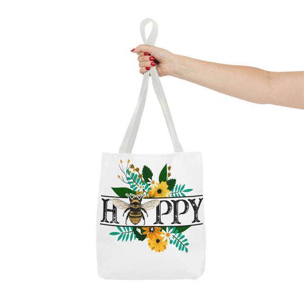 Happy Bee Floral Tote Bag, Bright Shopper, Eco-Friendly Gift, Spring Style, Mother's Day, Floral Design