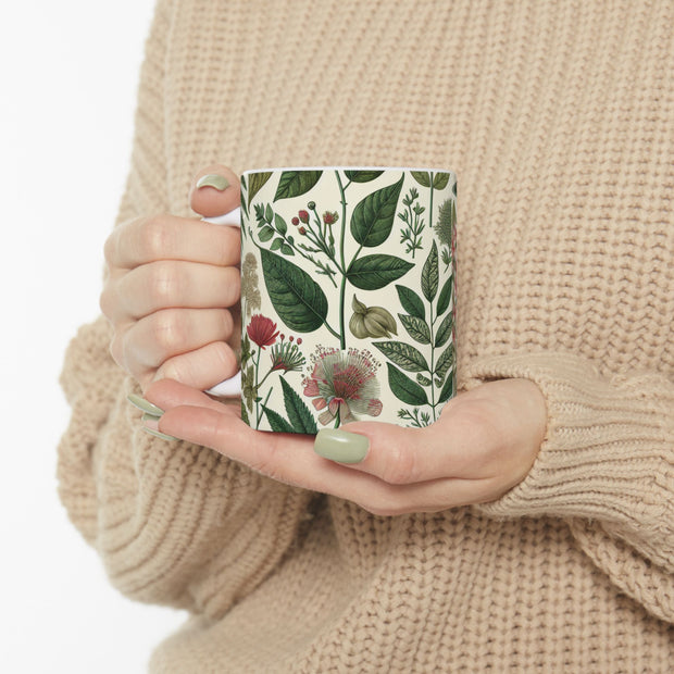 Botanical Ceramic Mug - Greenery Inspired Coffee Cup, Perfect Gift for Plant Lovers, Eco-Friendly Kitchen Decor, Birthday, Housewarming