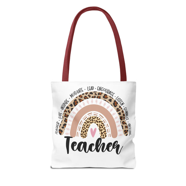 Teacher Appreciation Tote Bag, Motivational Gift, Cute School Bag, Leopard Print Rainbow Design, Back to School Essentials
