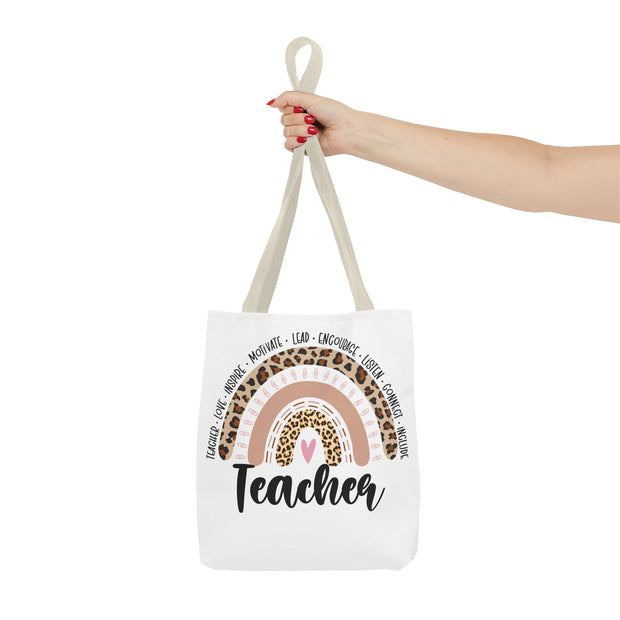 Teacher Appreciation Tote Bag, Motivational Gift, Cute School Bag, Leopard Print Rainbow Design, Back to School Essentials