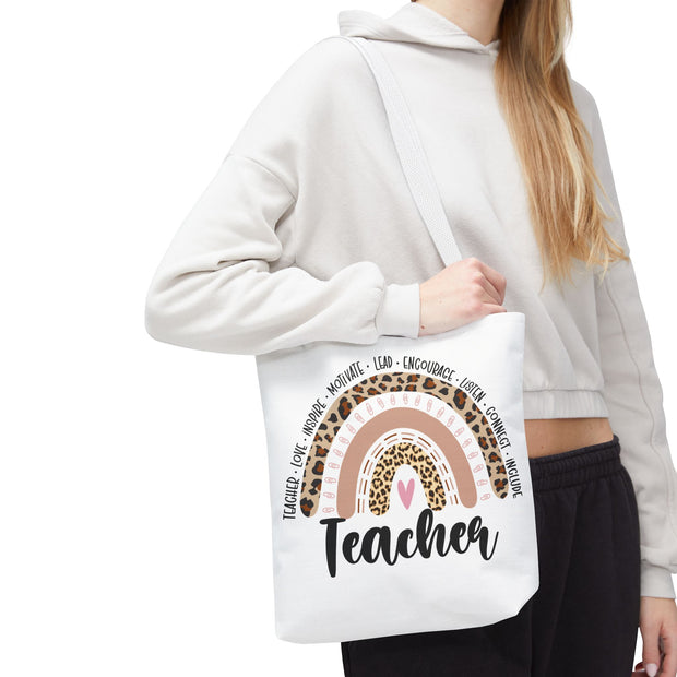 Teacher Appreciation Tote Bag, Motivational Gift, Cute School Bag, Leopard Print Rainbow Design, Back to School Essentials