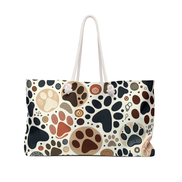 Tote bag with paw print pattern on a white background