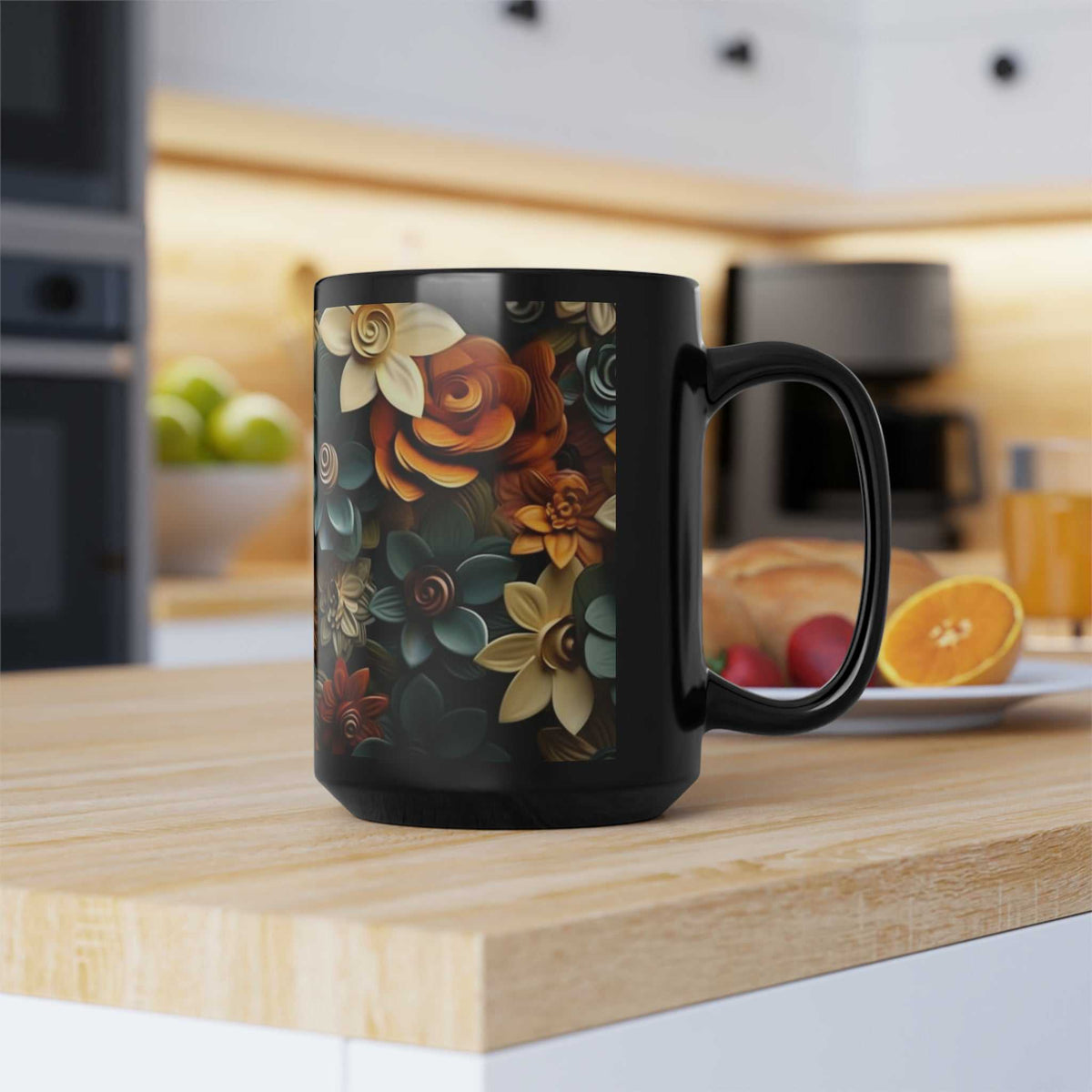 Floral Black Mug