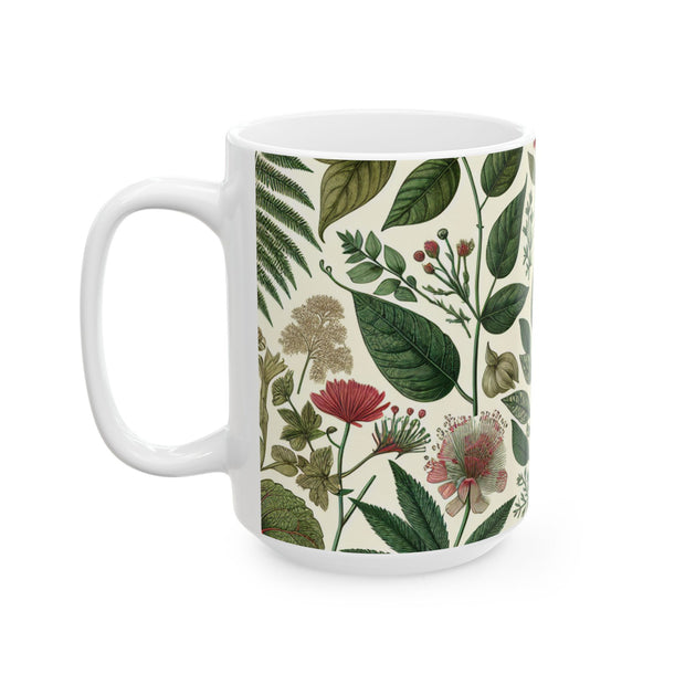 Botanical Ceramic Mug - Greenery Inspired Coffee Cup, Perfect Gift for Plant Lovers, Eco-Friendly Kitchen Decor, Birthday, Housewarming