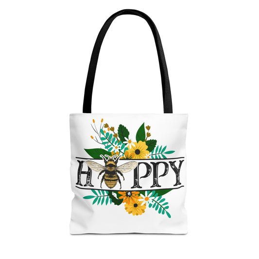 Bee Happy Floral Tote Bag, Eco-friendly gift