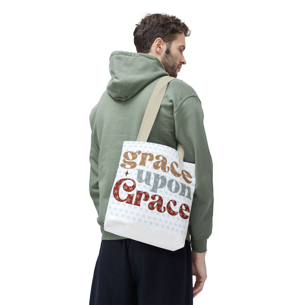 Grace Upon Grace Tote Bag, Inspirational Cotton Tote, Faith-Based Bag, Reusable Shopping Tote, Gift for Friends