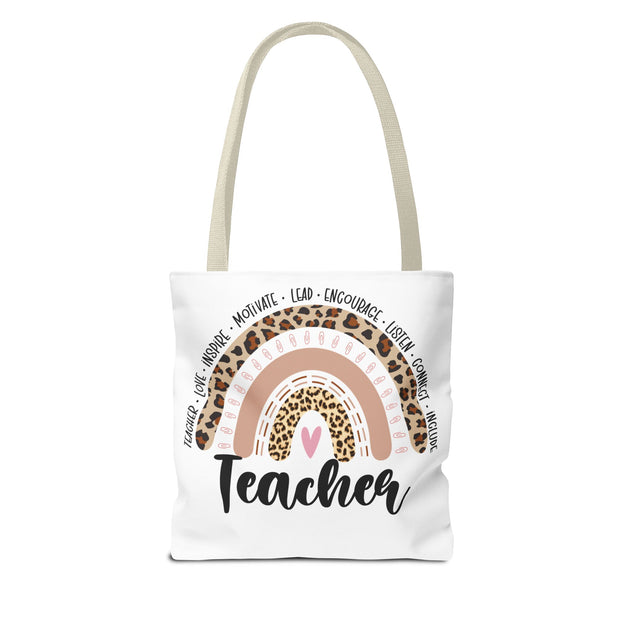 Teacher Appreciation Tote Bag, Motivational Gift, Cute School Bag, Leopard Print Rainbow Design, Back to School Essentials