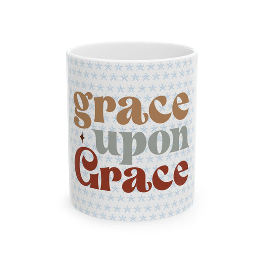 Grace Upon Grace White Ceramic Mug-Perfect Gift for Winter and Holiday Celebrations