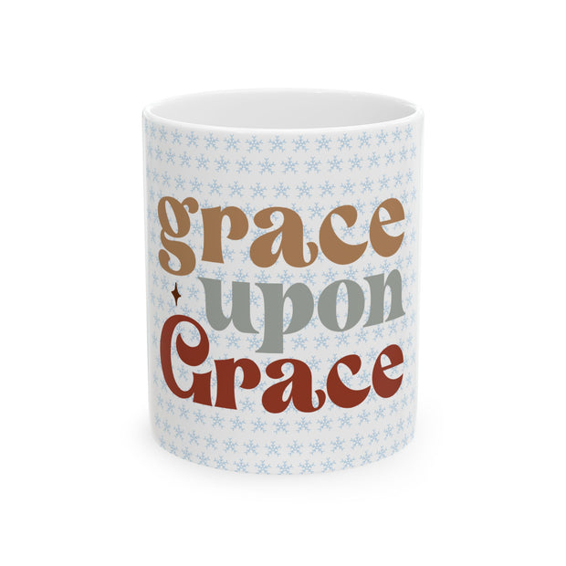 Grace Upon Grace White Ceramic Mug-Perfect Gift for Winter and Holiday Celebrations