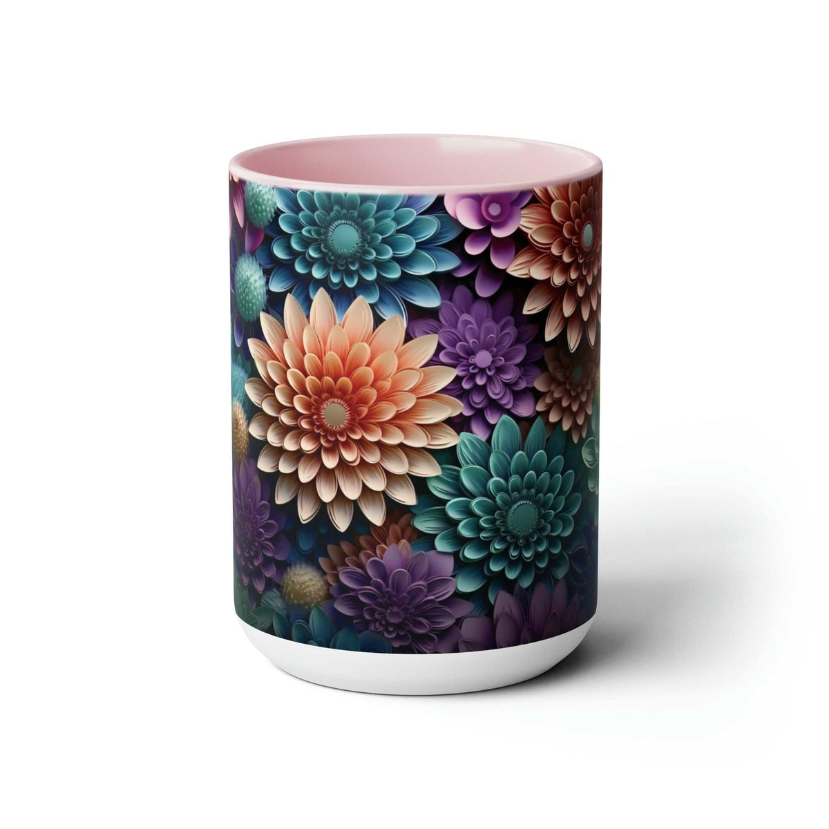 Floral Two-Tone Coffee Mugs 15oz-Here to bring big gulps of coffee and style, these floral two-tone coffee mugs help people around the world start the day just right. Choose between 5 different color options to best complement your designs. Each mug comes with a colored handle, a colored interior, and a classy, glossy finish so that your mugs become an instant favorite.