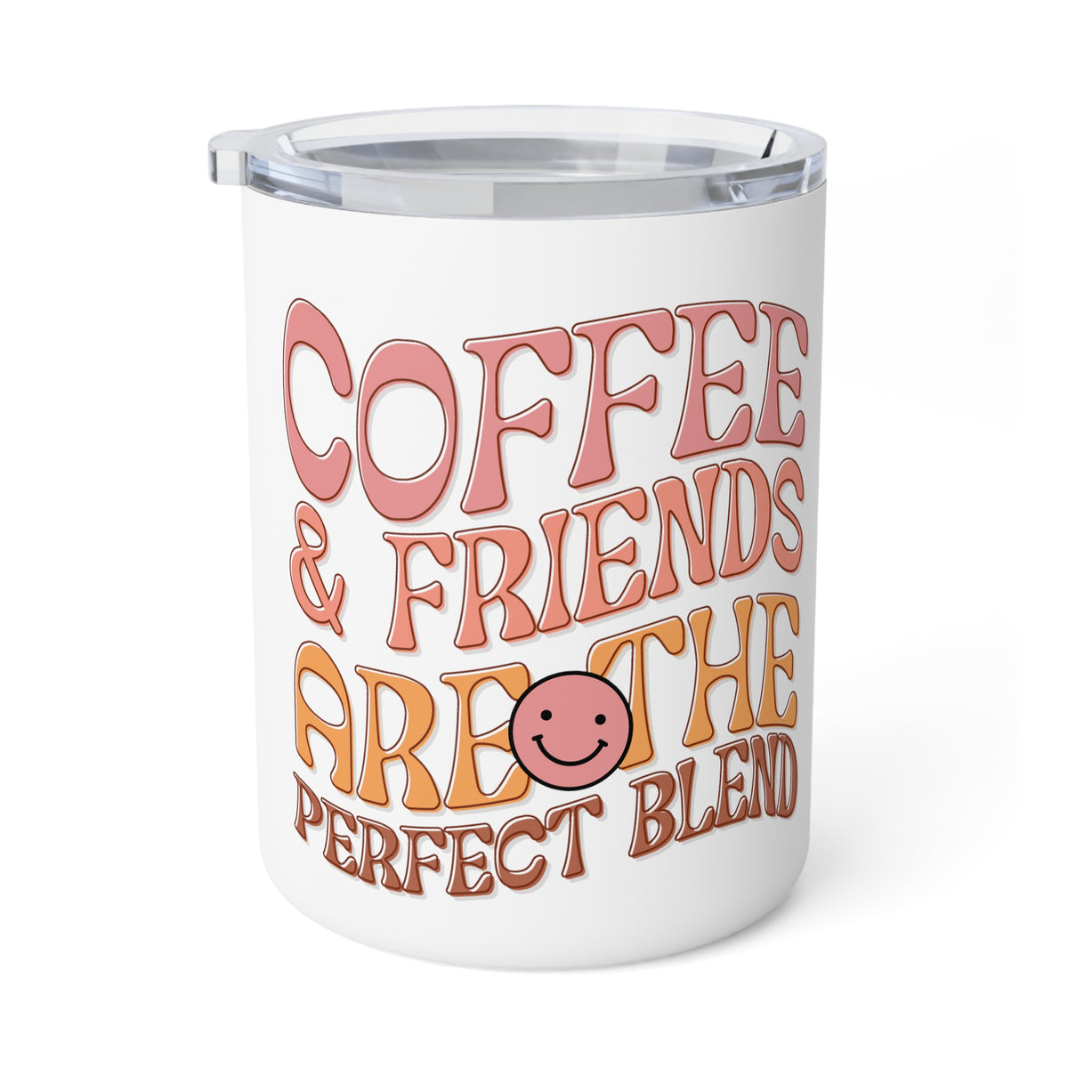 Coffee and Friends Insulated Coffee Mug 10oz-Nothing quite like a refreshing sip of one's favorite beverage in the middle of a long adventure. These Coffee and Friends insulated travel mugs hold 10oz of liquid and come with a robust stainless steel, double wall construction making them a hard-wearing sidekick for the road. The white detailing adds extra style points while the clear acrylic lid adds another layer of practicality to an already functional favorite.