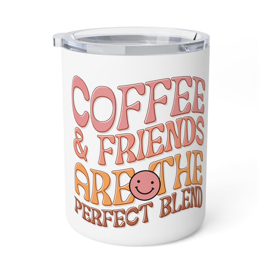 Coffee and Friends Insulated Coffee Mug 10oz-Nothing quite like a refreshing sip of one's favorite beverage in the middle of a long adventure. These Coffee and Friends insulated travel mugs hold 10oz of liquid and come with a robust stainless steel, double wall construction making them a hard-wearing sidekick for the road. The white detailing adds extra style points while the clear acrylic lid adds another layer of practicality to an already functional favorite.