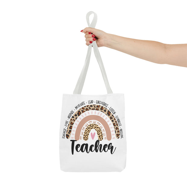 Teacher Appreciation Tote Bag, Motivational Gift, Cute School Bag, Leopard Print Rainbow Design, Back to School Essentials