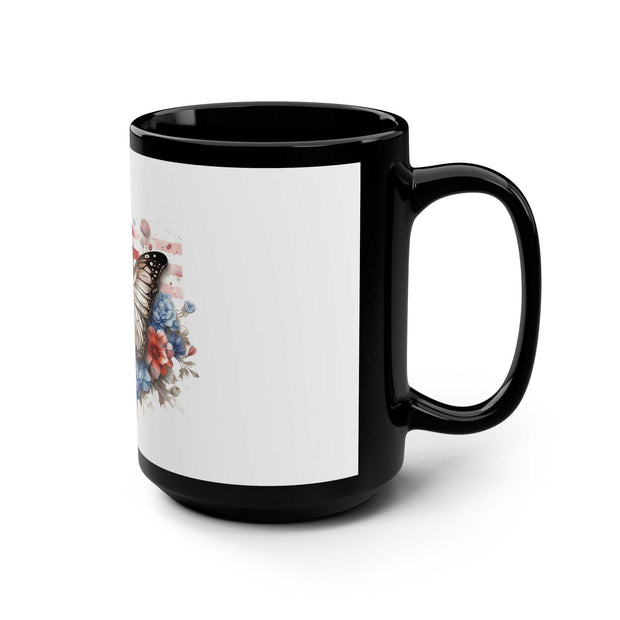 Flag and Butterfly Black Mug, 15oz, ceramic