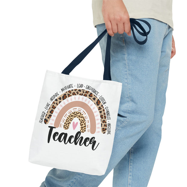 Teacher Appreciation Tote Bag, Motivational Gift, Cute School Bag, Leopard Print Rainbow Design, Back to School Essentials