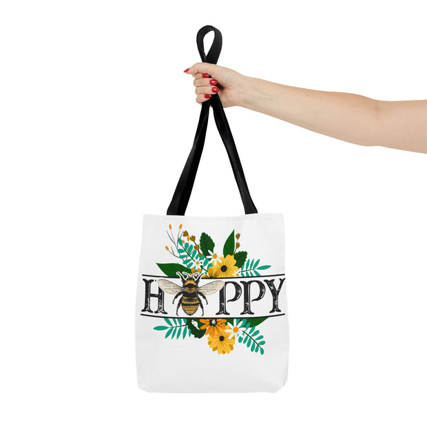 Happy Bee Floral Tote Bag, Bright Shopper, Eco-Friendly Gift, Spring Style, Mother's Day, Floral Design