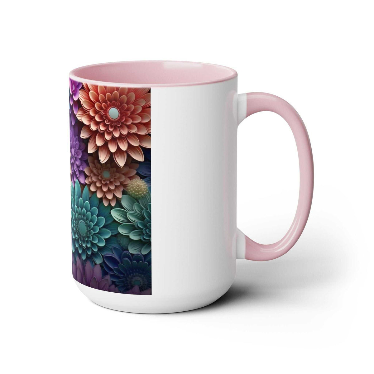 Floral Two-Tone Coffee Mugs, 15oz