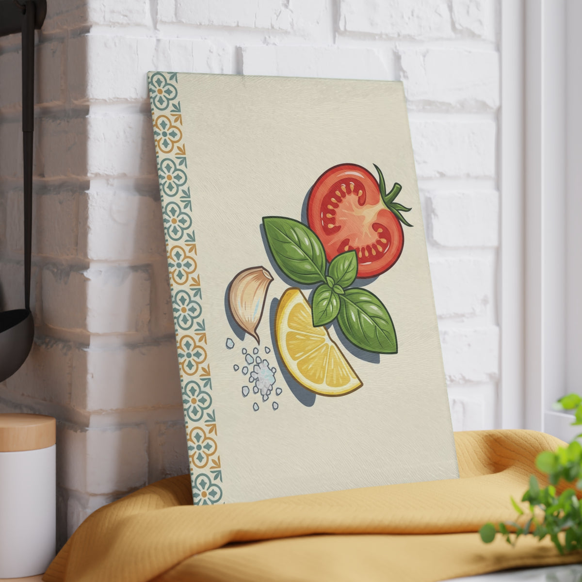 Tomato, Basil & Lemon Glass Cutting Board — Decorative Kitchen Chopping Board