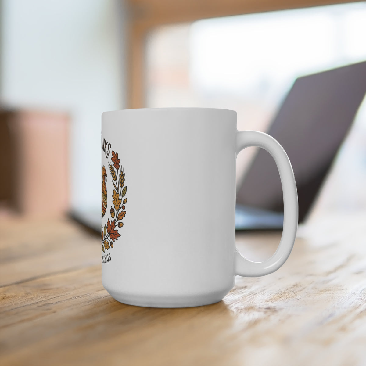 Give Thanks 15oz Thanksgiving Mug — Harvest Blessings Turkey Coffee Cup