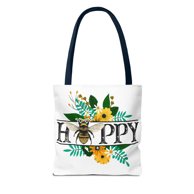 Happy Bee Floral Tote Bag, Bright Shopper, Eco-Friendly Gift, Spring Style, Mother's Day, Floral Design