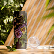 Embroidery Designed Skinny Tumbler with Straw, 20oz