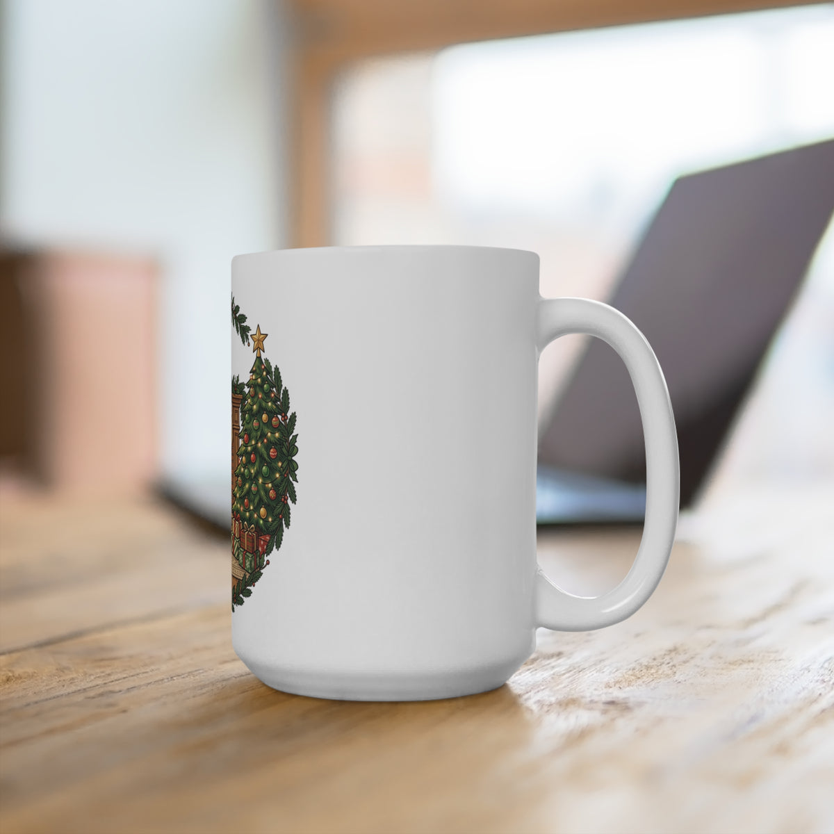 Christmas Fireplace Mug — Cozy Holiday Tree & Stockings 15oz